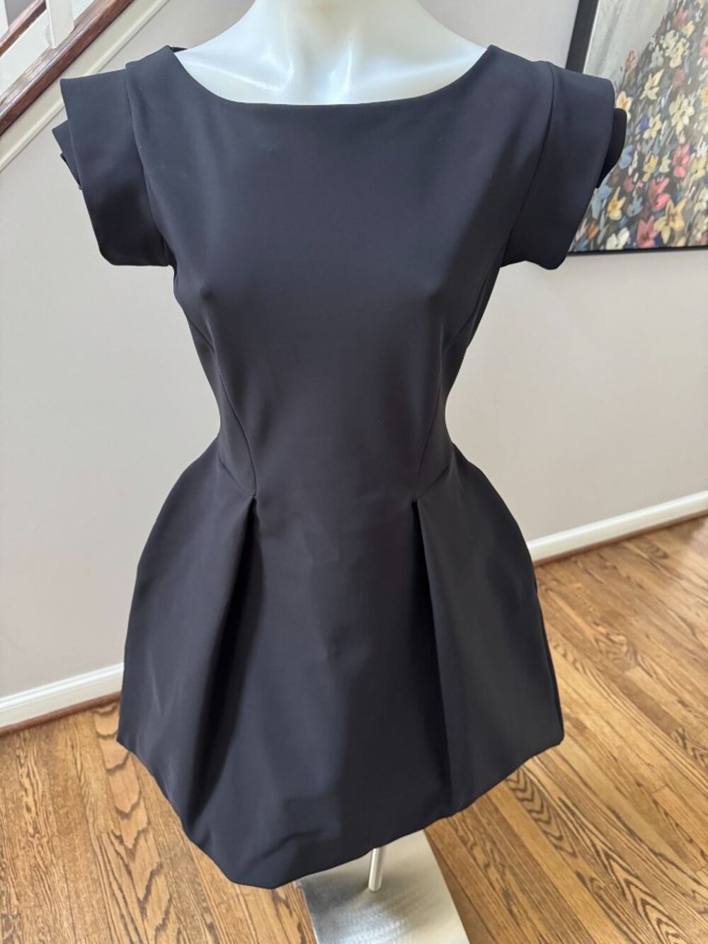 Chiara Boni La Petite Robe Couture Bubble Hem Flare Structured Dress Black 46